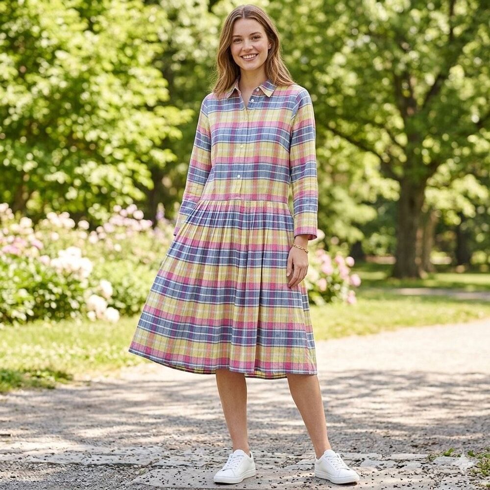 Lands’ End size 12 retro styled plaid dress. 100% cotton.